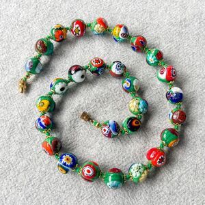 Vintage 1980s Millefiore Murano Venetian Glass Beaded Necklace - Estate Jewelry